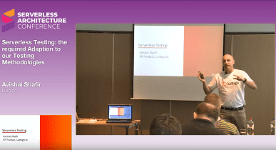 Lumigo VP Product Avishai Shafir speaking at the Serverless Architecture Conference, The Hague, 9 April 2019.